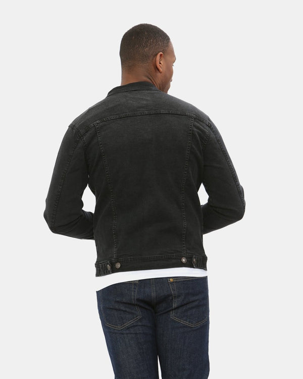 Noroze Black Denim Jacket Classic Buttoned-Cuffs