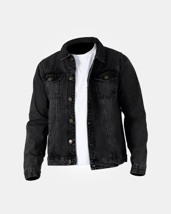 noroze Black Denim Jacket Classic Buttoned-Cuffs