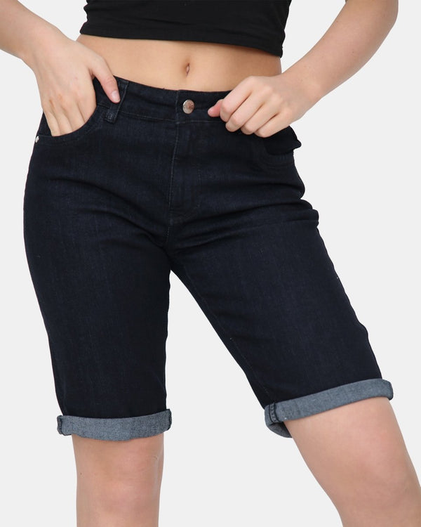 Noroze Black Denim Stretchy Bermuda Shorts