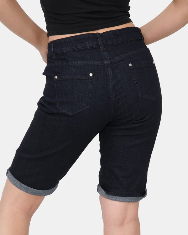 Noroze Black Denim Stretchy Bermuda Shorts