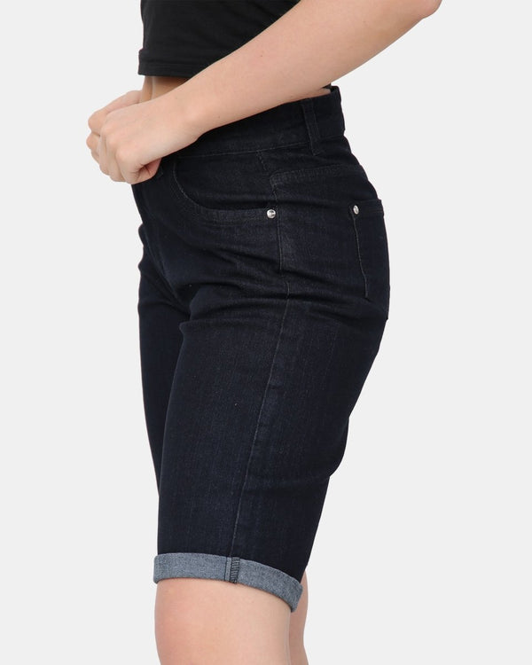 Noroze Black Denim Stretchy Bermuda Shorts