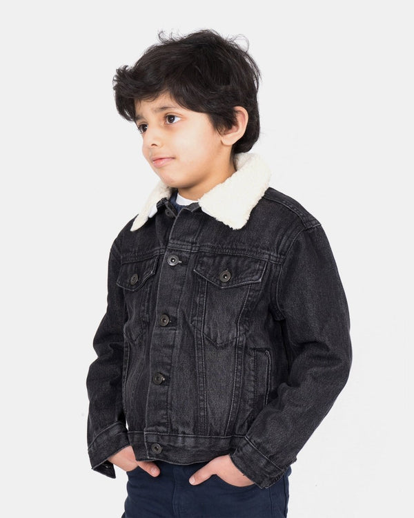 Noroze Black Detachable Sherpa Collar Kids Jacket