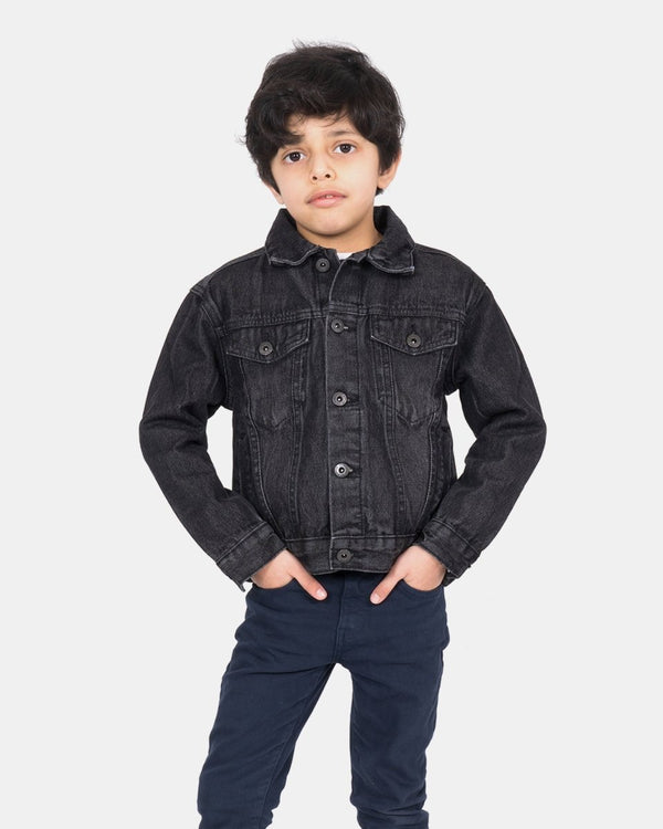 noroze Black Detachable Sherpa Collar Kids Jacket