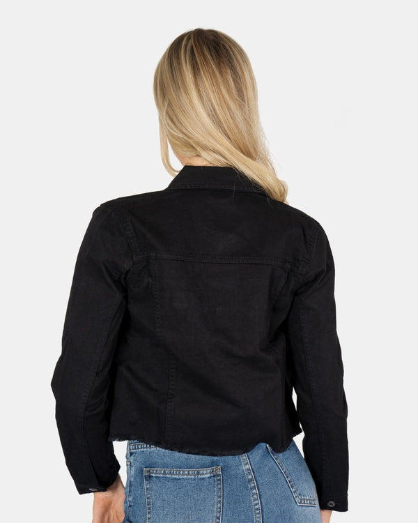 Noroze Black Distressed Hem Denim Jacket