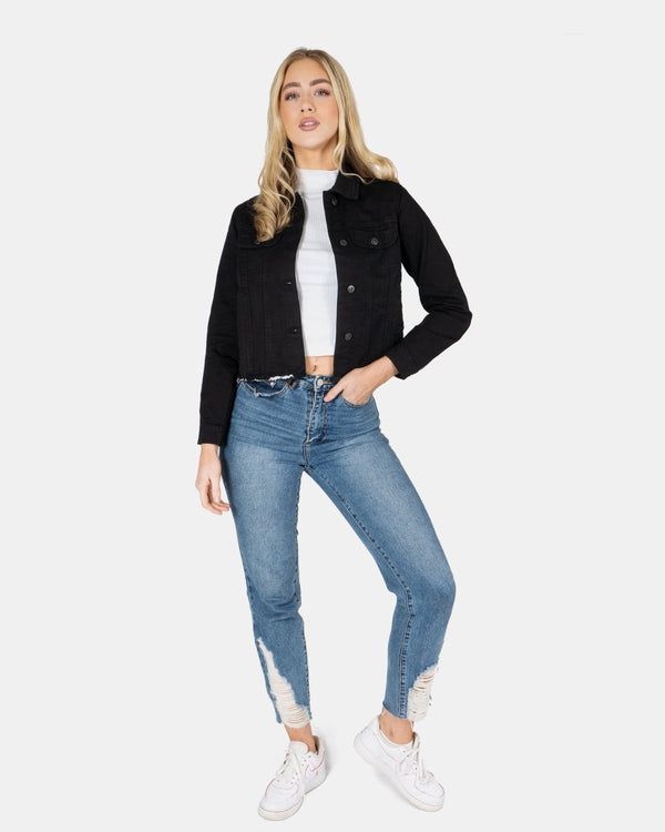 Noroze Black Distressed Hem Denim Jacket