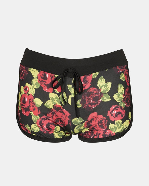 noroze Black Floral Print Casual Shorts