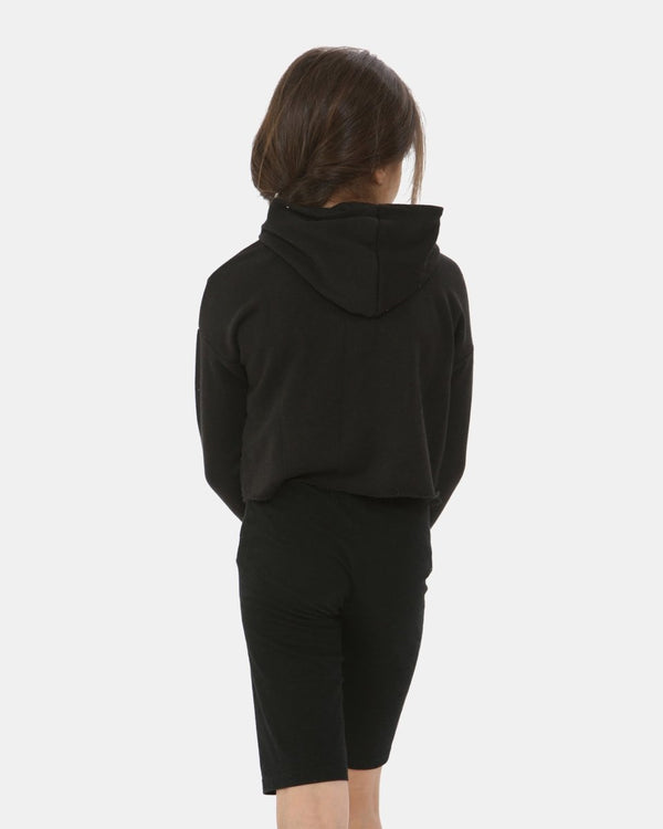 Noroze Black Girls Plain Crop Hoodie