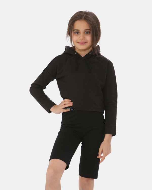 noroze Black Girls Plain Crop Hoodie