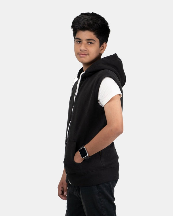 Noroze Black Kid's Sleeveless Casual Hoodie