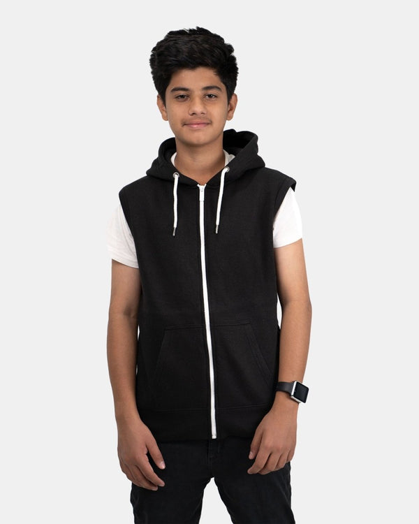 noroze Black Kid's Sleeveless Casual Hoodie