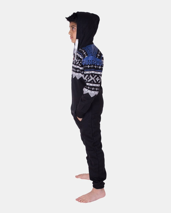 Noroze Black Kids Aztec Hooded Onesie