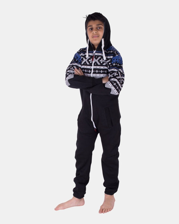 Noroze Black Kids Aztec Hooded Onesie
