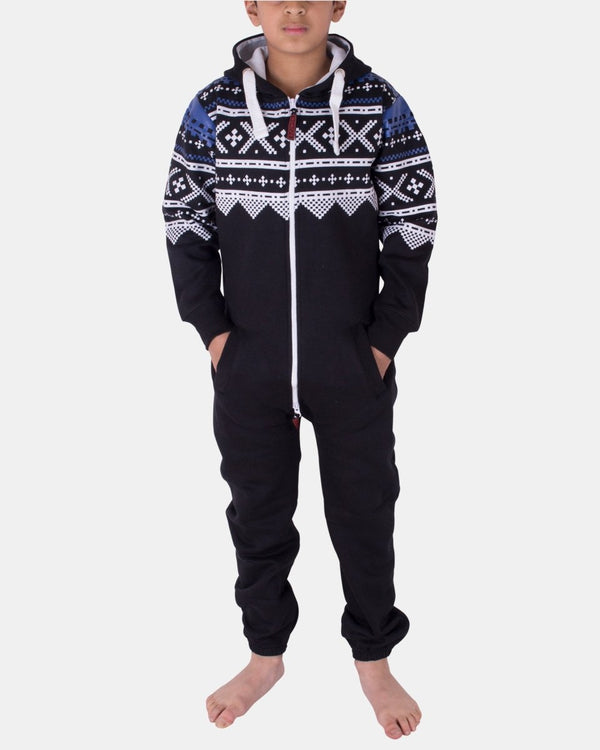 noroze Black Kids Aztec Hooded Onesie