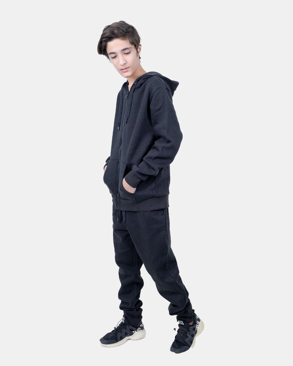 Noroze Black Kids Plain Hooded Tracksuit