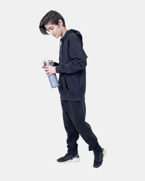 Noroze Black Kids Plain Hooded Tracksuit