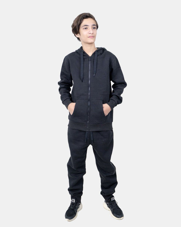 noroze Black Kids Plain Hooded Tracksuit