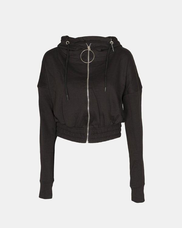 Noroze Black Ladies Zip-Crop Hoodie