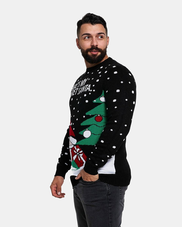 Noroze Black Lightweight Santa Printed Jumper