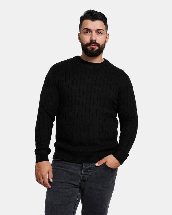 noroze Black Mens Cable Knit Jumper