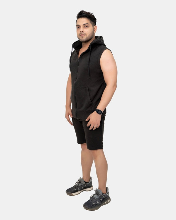 Noroze Black Mens S-Less Short Tracksuit Set