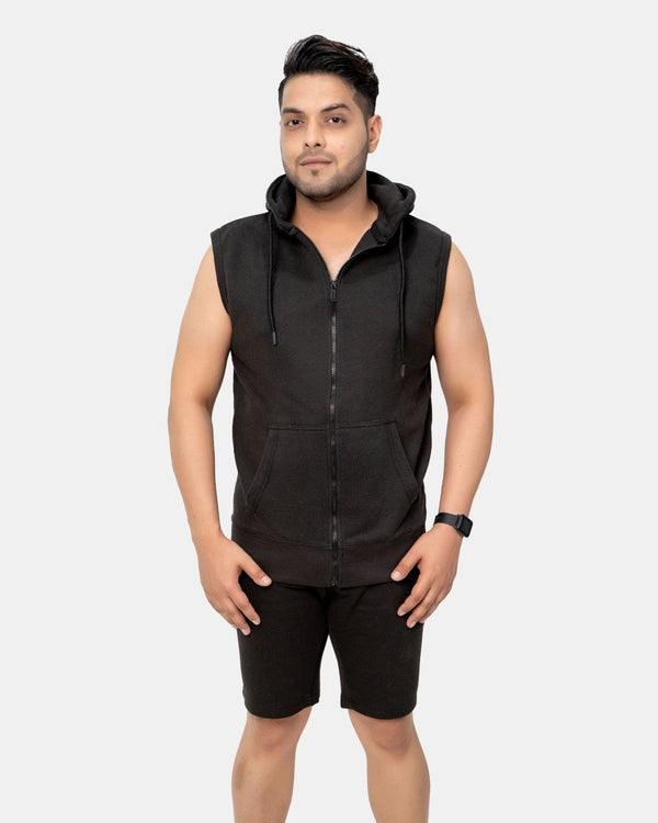 noroze Black Mens S-Less Short Tracksuit Set