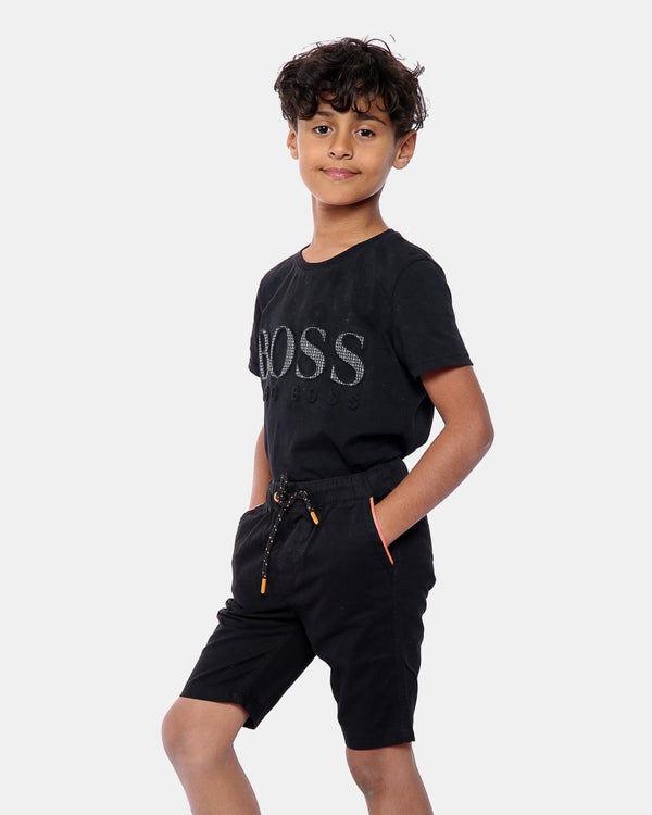 Noroze Black Plain Cotton Drawstring Short
