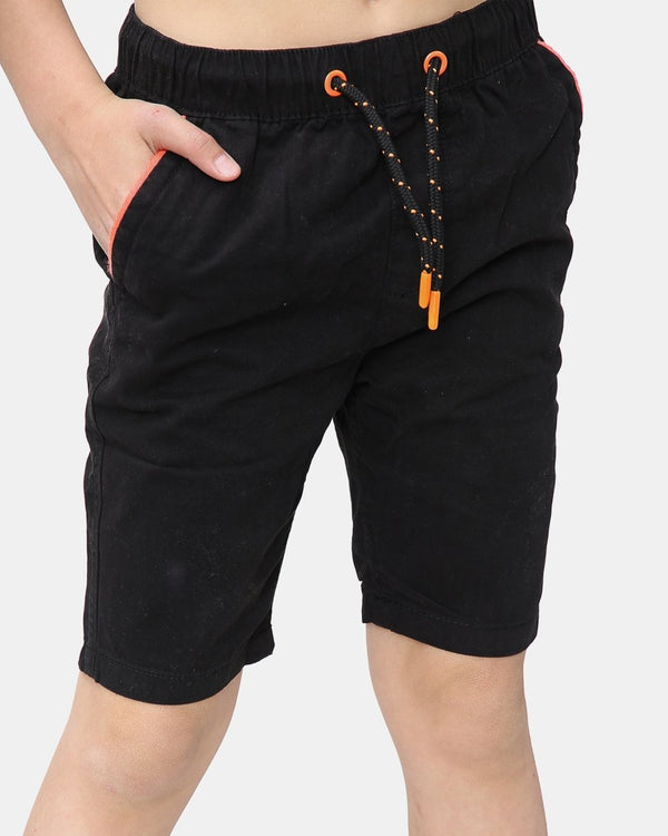 Noroze Black Plain Cotton Drawstring Short