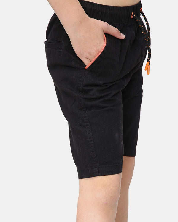 Noroze Black Plain Cotton Drawstring Short