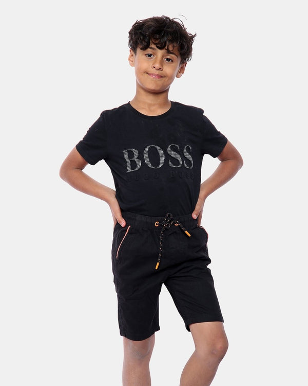 noroze Black Plain Cotton Drawstring Short