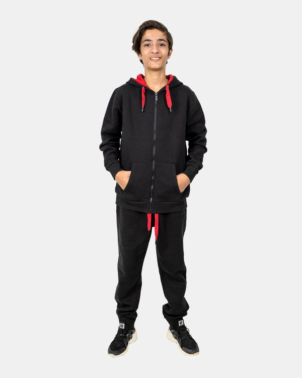 noroze Black/Red Contrast Fleece Tracksuit