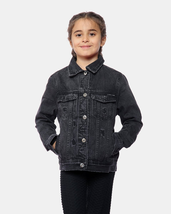 noroze Black Ribbed Vintage Denim Jacket