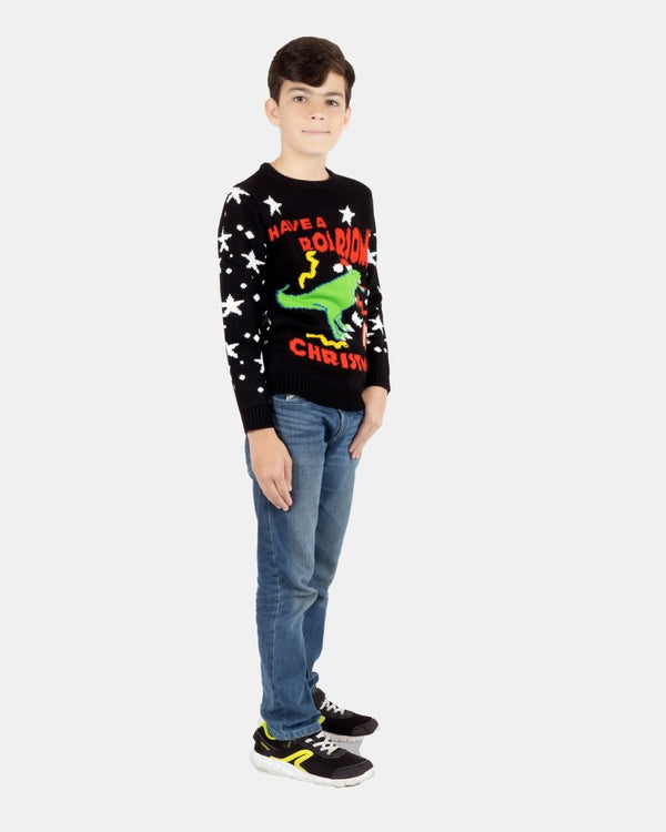 Noroze Black Roarsome Kids Christmas T- Rex Jumper