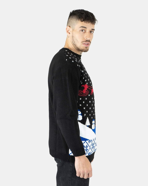 Noroze Black Santa Sleigh Retro Christmas Jumper