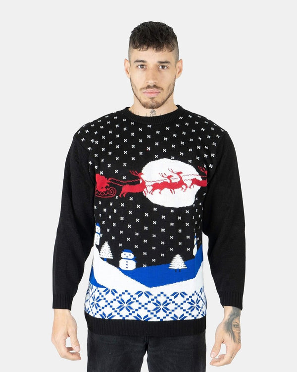 noroze Black Santa Sleigh Retro Christmas Jumper