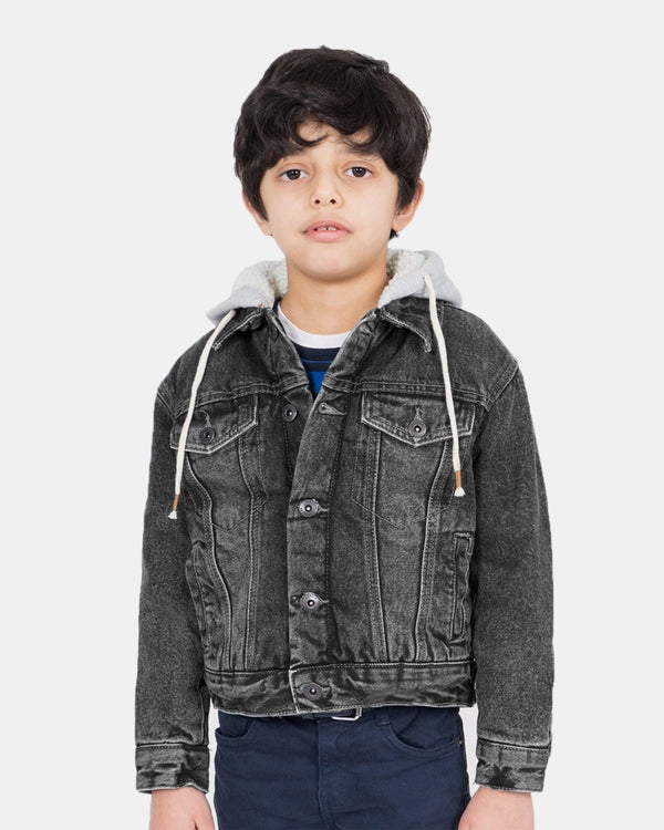 noroze Black Sherpa Fleece Hood Jacket