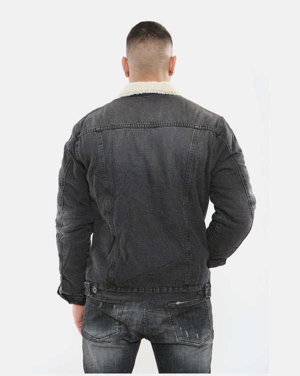 Noroze Black Sherpa Lined Denim Jacket