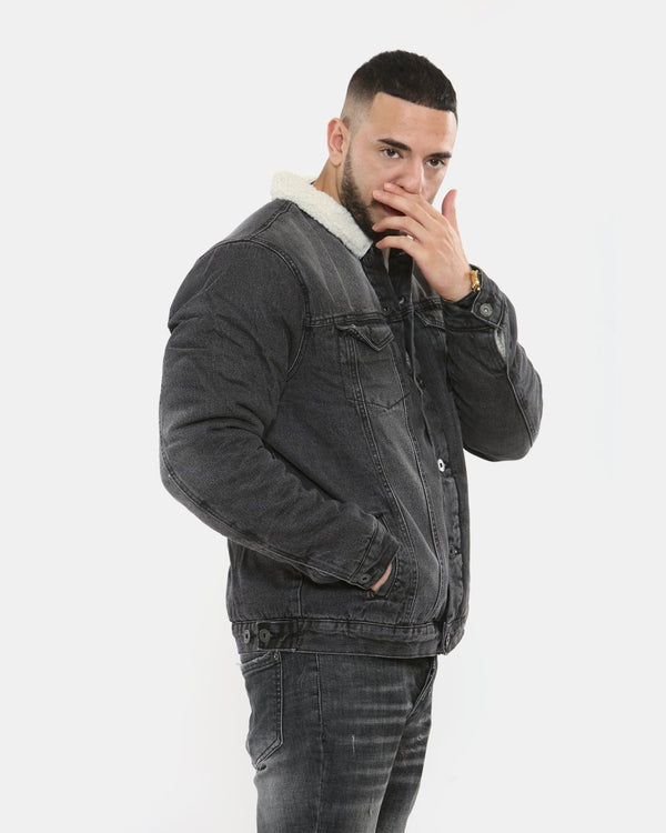 Noroze Black Sherpa Lined Denim Jacket