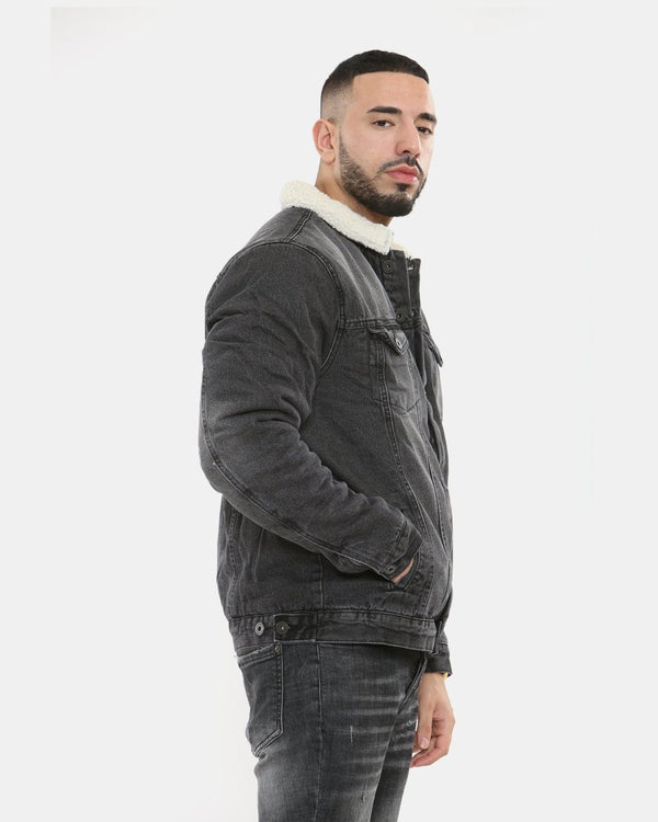 Noroze Black Sherpa Lined Denim Jacket
