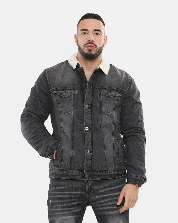 noroze Black Sherpa Lined Denim Jacket