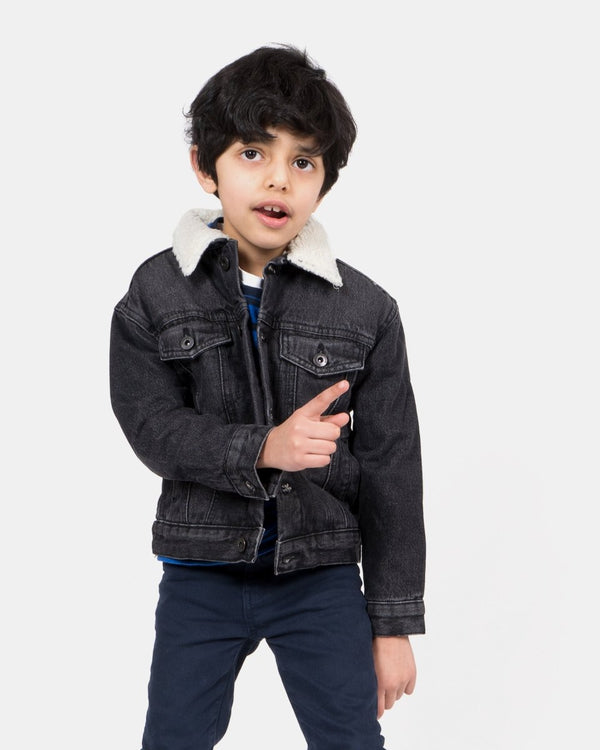 Noroze Black Trucker Long Sherpa Lined Jacket