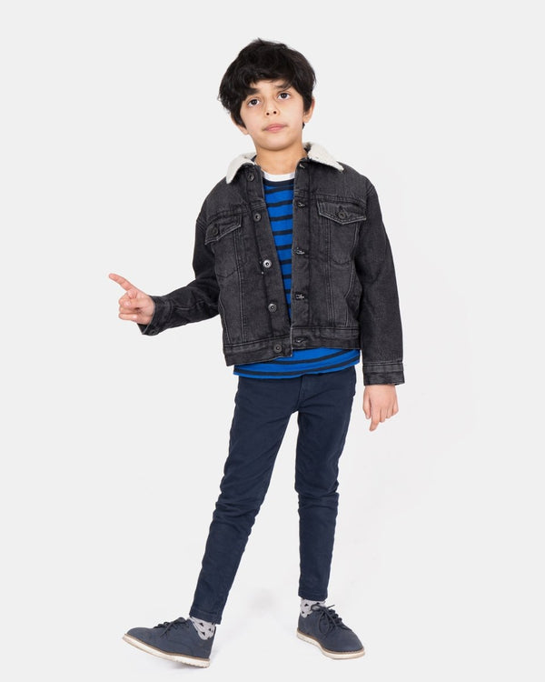 Noroze Black Trucker Long Sherpa Lined Jacket