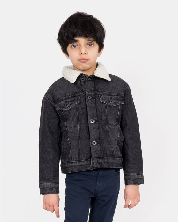 noroze Black Trucker Long Sherpa Lined Jacket