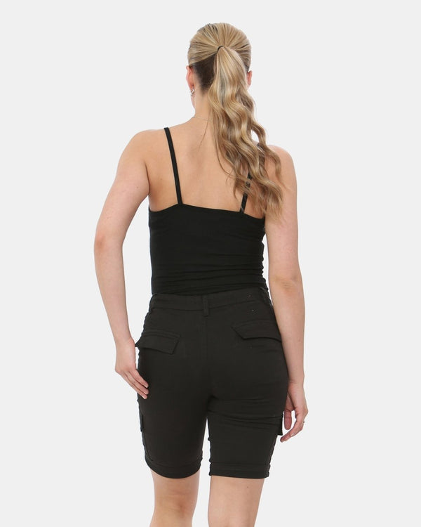 Noroze Black Turned Hem Bengaline Casual Shorts