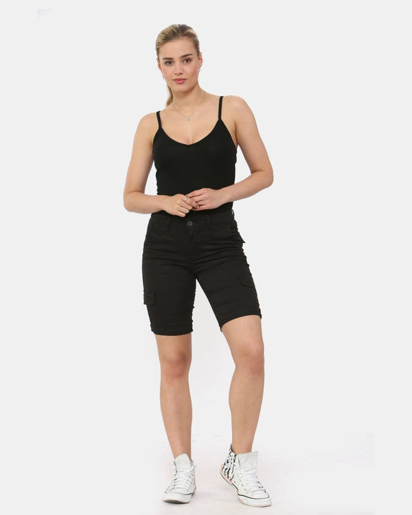 Noroze Black Turned Hem Bengaline Casual Shorts