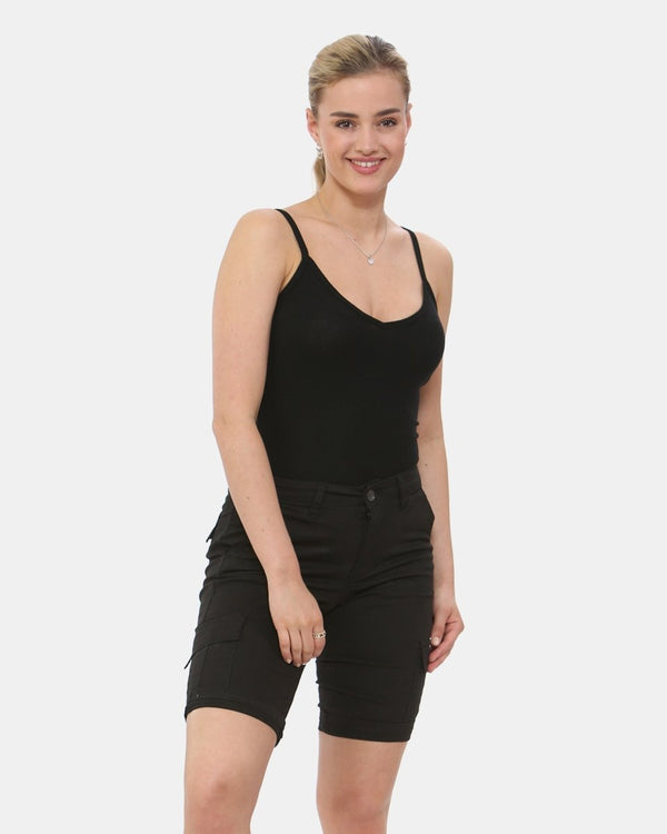 noroze Black Turned Hem Bengaline Casual Shorts