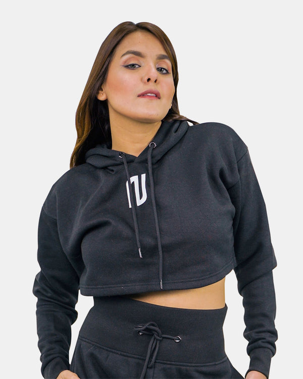 noroze Black Womens Crop Top Hoodie
