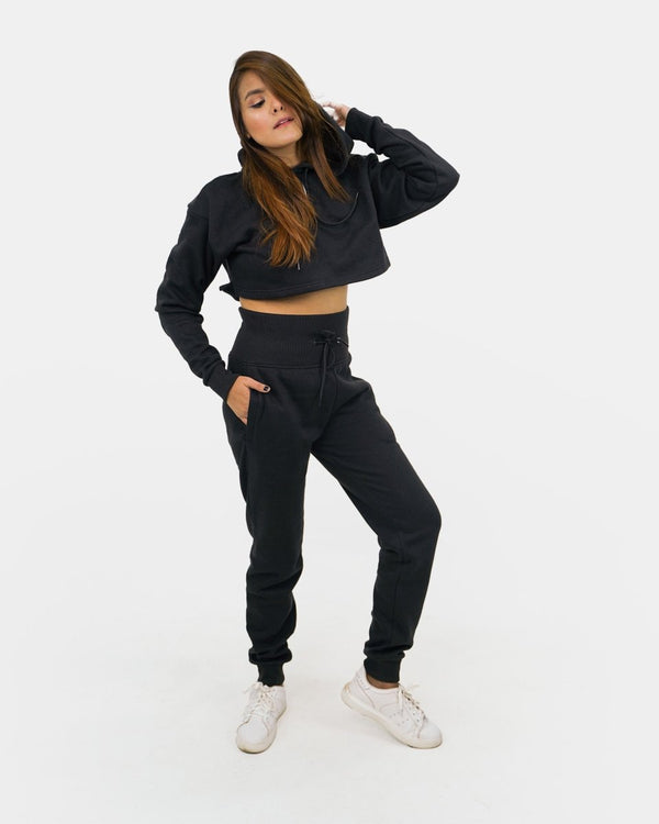 Noroze Black Womens Crop Top Tracksuit