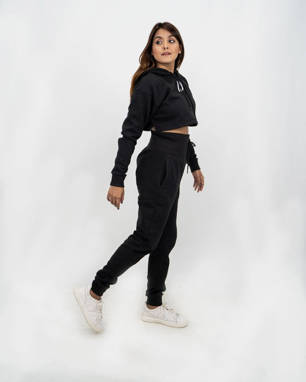 Noroze Black Womens Crop Top Tracksuit