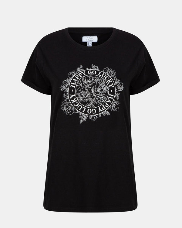 noroze Black Womens Happy Go Lucky Printed T-Shirt