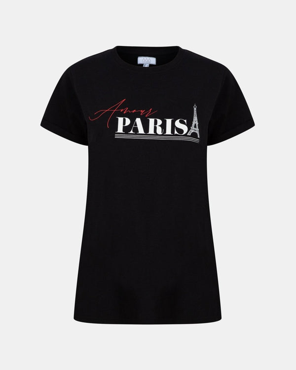 noroze Black Womens Paris Printed T-Shirt